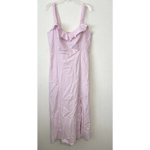 Old Navy Ruffle Linen Blend Dress Pink Maxi Sleeveless Cottagecore Brunch M‎